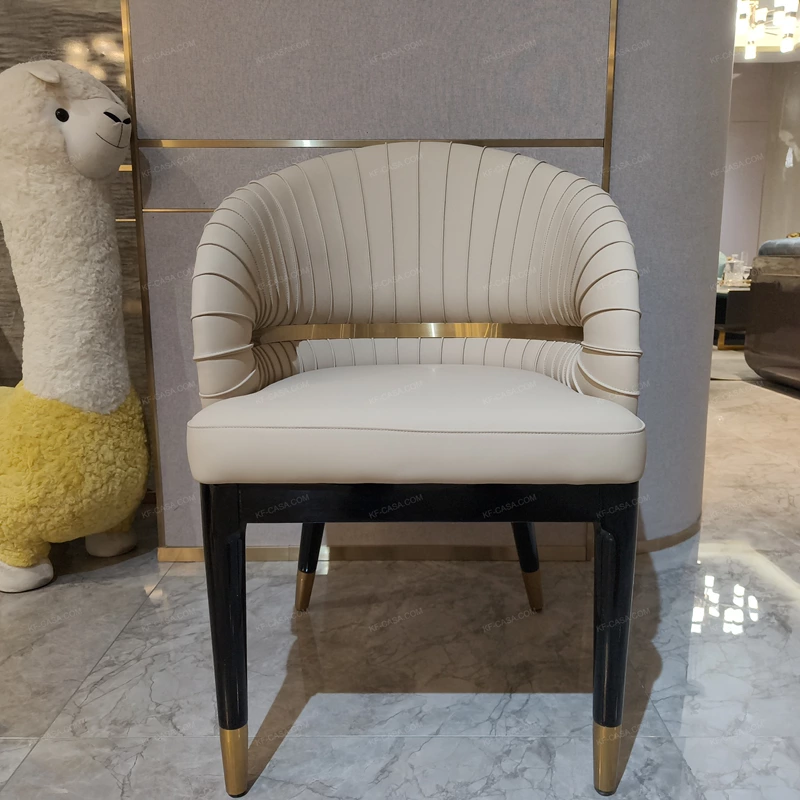 Barrel-Back Dining Chair with Channeled Leather and Horizontal Metal Belt